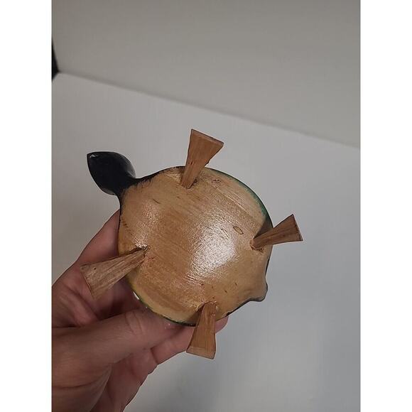 Jamaica Turtle Tortoise Wood Carving Handmade Green Black Brown Souvenir - Picture 5 of 7